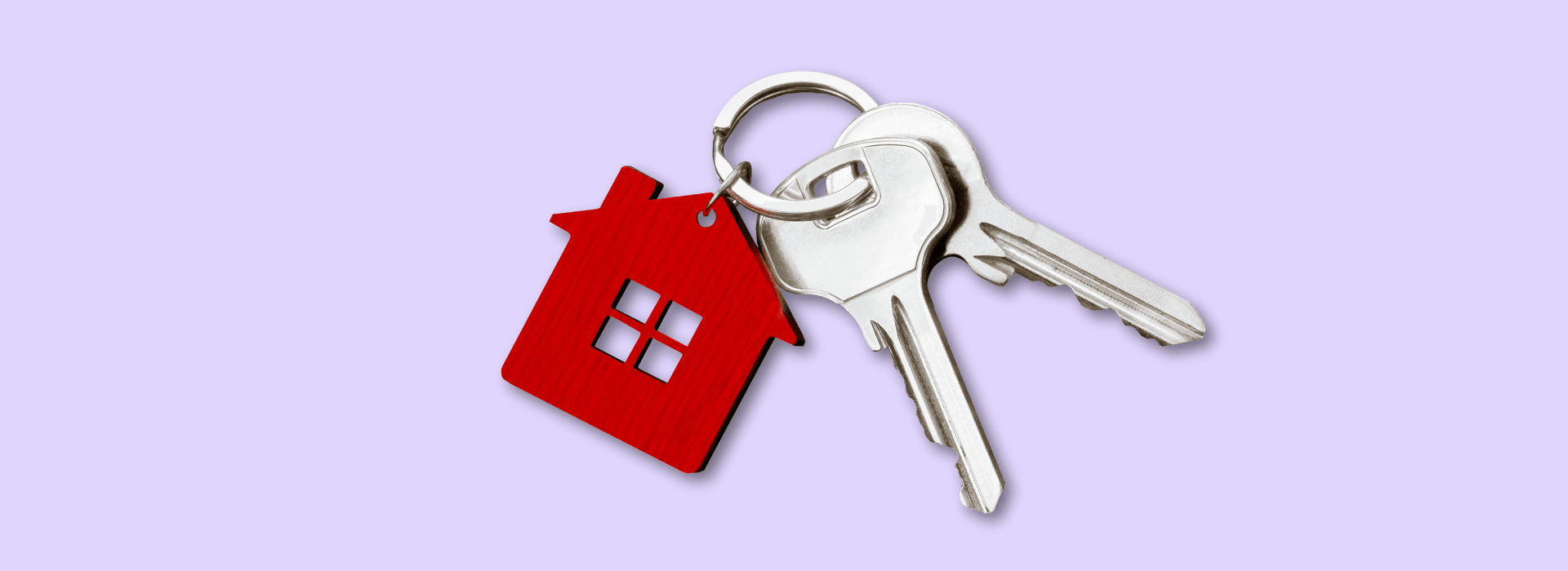 house keys with red house keychain