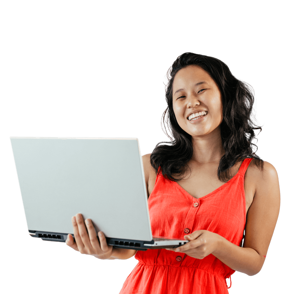 Woman with silver laptop